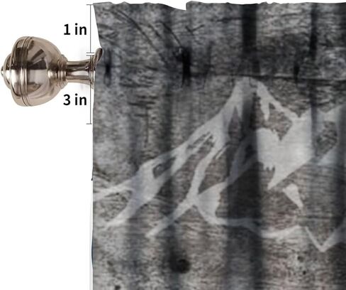 ستائر الدب الرجعية، ريفي الغابات البرية الحيوانات البرية قضيب جيب نافذة الستارة، مزرعة حجر الجدار لوحة خشبية طباعة تعتيم ستارة قصيرة توبر لغرفة المعيشة المطبخ، 54x18in in Kuwait