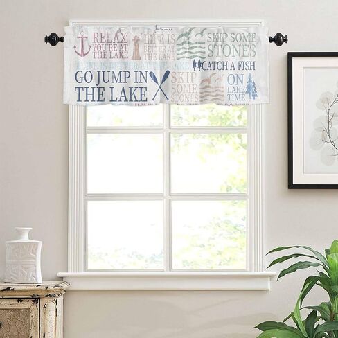 Curtain Valances for Windows Decor, Nautical Anchor Sailboat Rod Pocket Valance Window Treatment for Room, Short Tier Cafe Curtain Valance 54Inx18In Lake Life Theme, 54In x 18In in Saudi Arabia