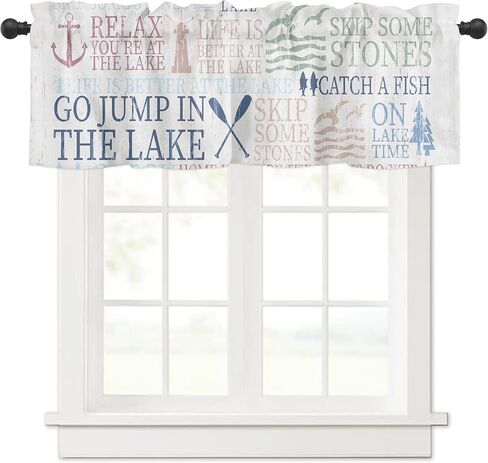 Curtain Valances for Windows Decor, Nautical Anchor Sailboat Rod Pocket Valance Window Treatment for Room, Short Tier Cafe Curtain Valance 54Inx18In Lake Life Theme, 54In x 18In in Saudi Arabia