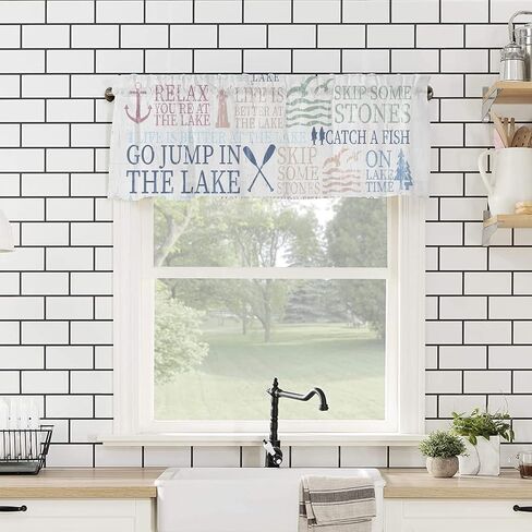 Curtain Valances for Windows Decor, Nautical Anchor Sailboat Rod Pocket Valance Window Treatment for Room, Short Tier Cafe Curtain Valance 54Inx18In Lake Life Theme, 54In x 18In in Saudi Arabia