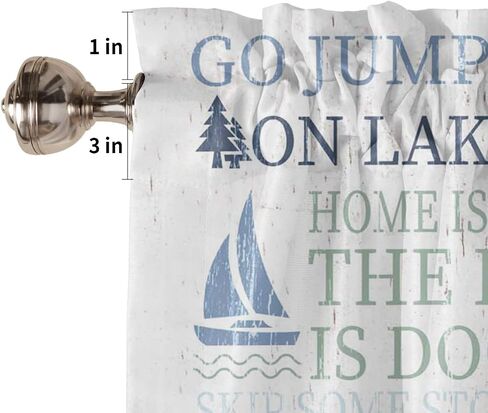 Curtain Valances for Windows Decor, Nautical Anchor Sailboat Rod Pocket Valance Window Treatment for Room, Short Tier Cafe Curtain Valance 54Inx18In Lake Life Theme, 54In x 18In in Saudi Arabia