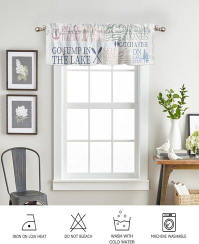Curtain Valances for Windows Decor, Nautical Anchor Sailboat Rod Pocket Valance Window Treatment for Room, Short Tier Cafe Curtain Valance 54Inx18In Lake Life Theme, 54In x 18In in Saudi Arabia