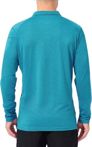 SVILU Mens Golf Polo Shirt - Quick Dry Long Sleeve Casual Collared Shirts Lake Blue in Saudi Arabia