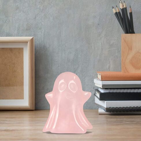 Artiststone 1.7 "روز كوارتز كريستال هالوين شبح ديكور تمثال تمثال، اليد منحوتة الأحجار الكريمة الريكي شفاء حجر النحت زخرفة لحفلة الكرنفال، منزل مسكون، ديكور رف in Saudi Arabia