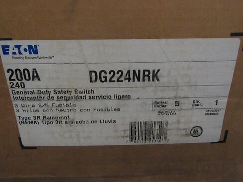 Eaton DG224NRK 3 Wire 2 Pole Fusible K Series General-Duty Safety Switch 240 Volt AC 200 Amp NEMA 3R in Saudi Arabia