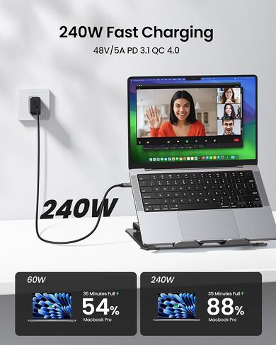 كابل عرض شاشة Silkland USB C [4K@120 هرتز/60 هرتز 8K@30 هرتز]، كابل فيديو USB C 3.2 Gen 2x2، نقل بيانات 20 جيجابت في الثانية، شحن سريع 240 وات PD، كابل من النوع C متوافق مع MacBook Pro وiPad وMac Studio 3.3FT in Kuwait