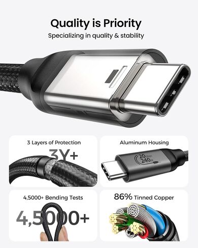 كابل عرض شاشة Silkland USB C [4K@120 هرتز/60 هرتز 8K@30 هرتز]، كابل فيديو USB C 3.2 Gen 2x2، نقل بيانات 20 جيجابت في الثانية، شحن سريع 240 وات PD، كابل من النوع C متوافق مع MacBook Pro وiPad وMac Studio 3.3FT in Kuwait