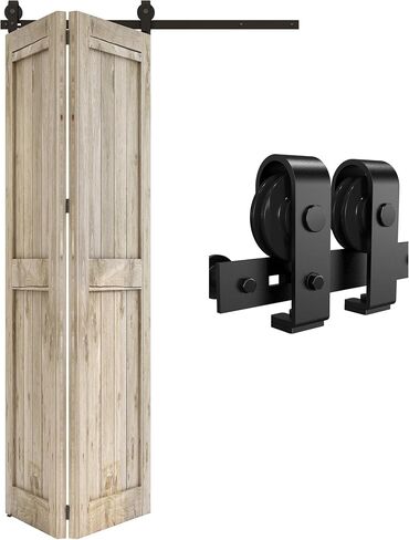 2.5FT Bi-Folding Sliding Barn Door Hardware Kit for 2 Closet Door, Heavy Duty, Smoothly and Silently, Easy to Install, Fit 28'' Width Opening(Excluding door panels) in Saudi Arabia