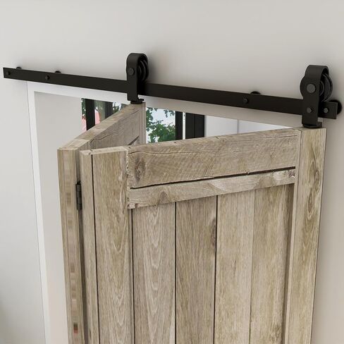 2.5FT Bi-Folding Sliding Barn Door Hardware Kit for 2 Closet Door, Heavy Duty, Smoothly and Silently, Easy to Install, Fit 28'' Width Opening(Excluding door panels) in Saudi Arabia