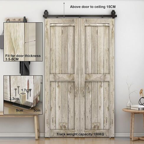 2.5FT Bi-Folding Sliding Barn Door Hardware Kit for 2 Closet Door, Heavy Duty, Smoothly and Silently, Easy to Install, Fit 28'' Width Opening(Excluding door panels) in Saudi Arabia