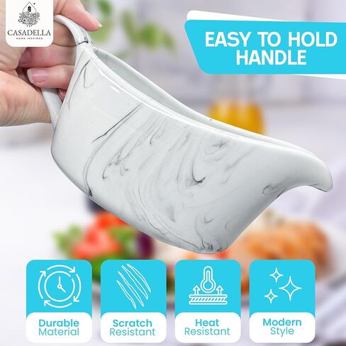 CASADELLA Porcelain Gravy Boat w/Ceramic Tray for Serving Gravy, Milk or Syrup, Beautiful 14 oz Modern Salad Dressing Dispenser, Premium Ceramic Construction, Perfect Wedding Registry Ideas in Saudi Arabia