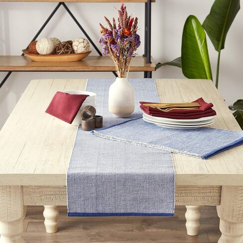DII Eco-Friendly Fine Ribbed Collection Table Runner, 13x72, French Blue in Kuwait