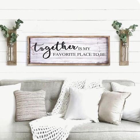 Vintage Wooden Sign for Home,Kitchen,Living Room, Large Wall Sign Farmhouse Wall Decor Wall Art, Freestanding Sign with Sayings- Together is My Favorite Place To Be 27.5 x 9.5 Inchs in Saudi Arabia