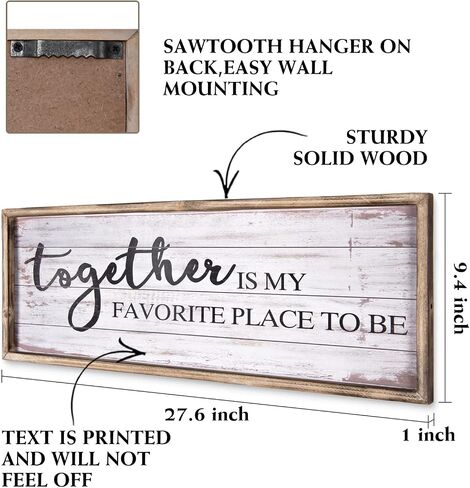 Vintage Wooden Sign for Home,Kitchen,Living Room, Large Wall Sign Farmhouse Wall Decor Wall Art, Freestanding Sign with Sayings- Together is My Favorite Place To Be 27.5 x 9.5 Inchs in Saudi Arabia