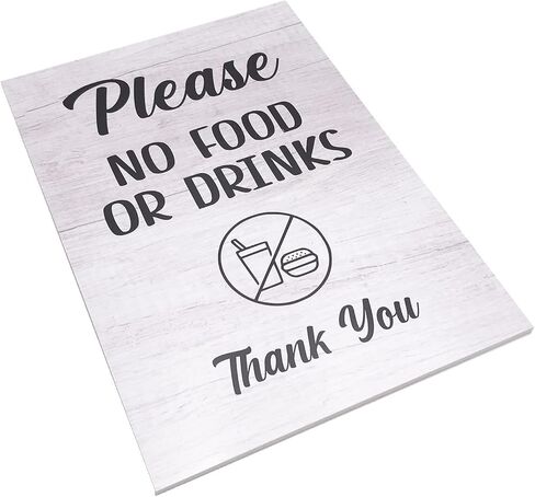 Please No Food Or Drinks Sign - Customer notice, no eating or drinking, A4 size (Black Adhesive) in Saudi Arabia