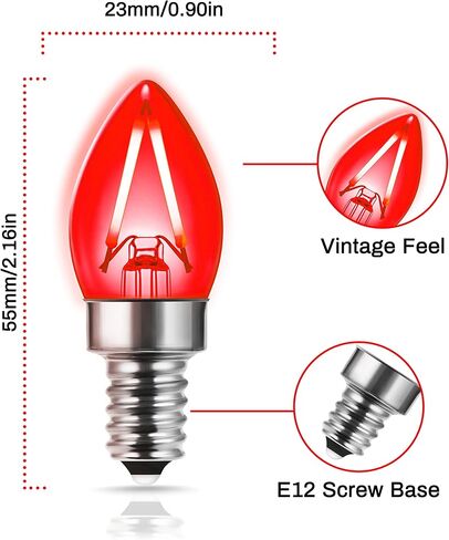 DORESshop C7 Mini Candelabra LED Bulb, LED Filament Night Bulb, Christmas Light Bulbs, 2W (20W Equivalent), E12 Candelabra Base, No Dimmable, Perfect for Holiday, Christmas, Home Decorative, 4Pack in Saudi Arabia