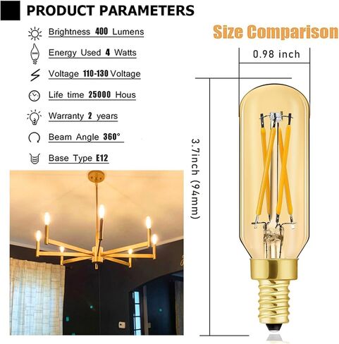 E12 LED Bulb Dimmable 2W Equal 25 watt Light Bulb Amber Warm White 2700K T6 T25 E12 Candelabra Bulb 25 watt for Chandeliers,Ceiling Fan,Pendant,Wall sconces AC120V 200LM e12 Light Bulb 6Pack in Saudi Arabia