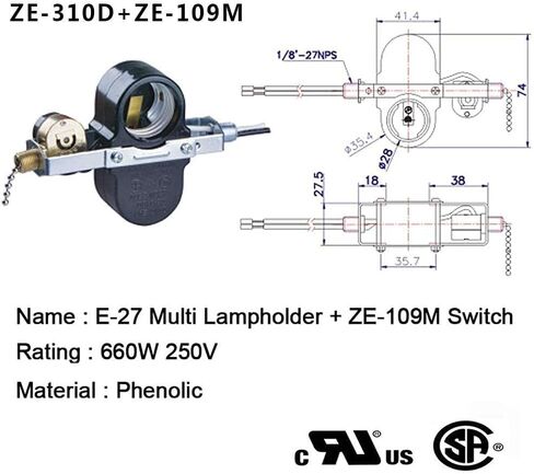 مروحة السقف 2 مقبس الإضاءة التبديل زينغ الأذن ZE-310D ZE-109M المقبس سحب سلسلة التبديل مروحة السقف ضوء المصباح ، حامل مصباح E95014 in Kuwait