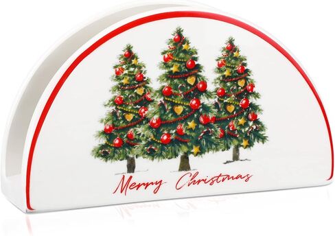 Tiamon Christmas Napkin Holder Christmas Party Tissue Holder Snowman Poinsettia Christmas Tree Table Napkin Holder Xmas Ceramic Tissue Dispenser for Xmas Party Table Dining Kitchen(Poinsettia) in Saudi Arabia
