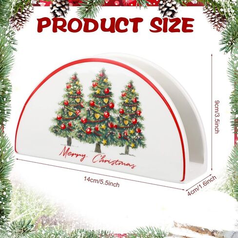 Tiamon Christmas Napkin Holder Christmas Party Tissue Holder Snowman Poinsettia Christmas Tree Table Napkin Holder Xmas Ceramic Tissue Dispenser for Xmas Party Table Dining Kitchen(Poinsettia) in Saudi Arabia