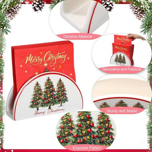 Tiamon Christmas Napkin Holder Christmas Party Tissue Holder Snowman Poinsettia Christmas Tree Table Napkin Holder Xmas Ceramic Tissue Dispenser for Xmas Party Table Dining Kitchen(Poinsettia) in Saudi Arabia