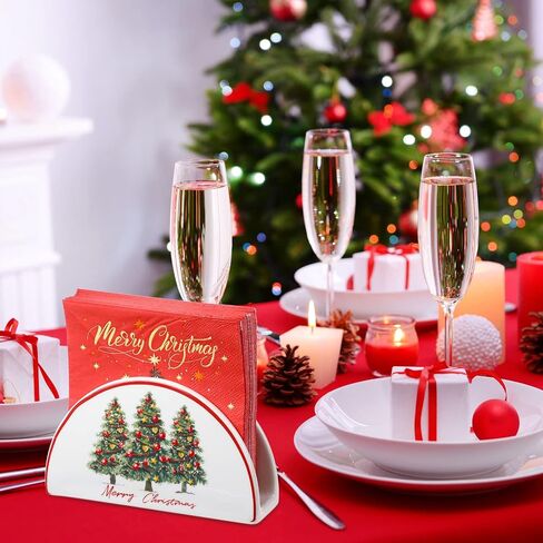 Tiamon Christmas Napkin Holder Christmas Party Tissue Holder Snowman Poinsettia Christmas Tree Table Napkin Holder Xmas Ceramic Tissue Dispenser for Xmas Party Table Dining Kitchen(Poinsettia) in Saudi Arabia