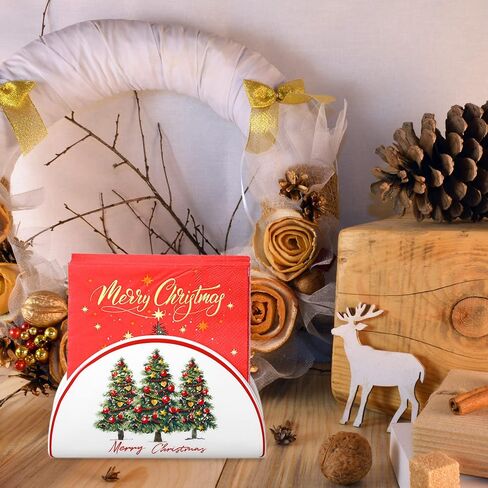 Tiamon Christmas Napkin Holder Christmas Party Tissue Holder Snowman Poinsettia Christmas Tree Table Napkin Holder Xmas Ceramic Tissue Dispenser for Xmas Party Table Dining Kitchen(Poinsettia) in Saudi Arabia