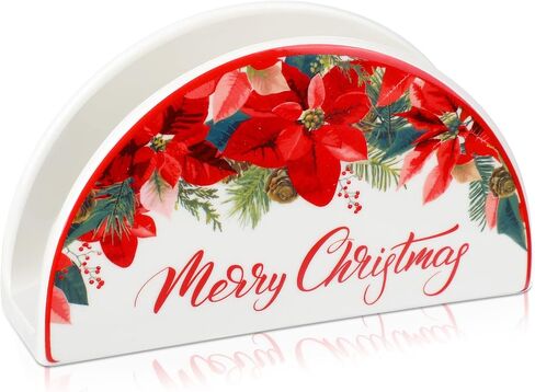 Tiamon Christmas Napkin Holder Christmas Party Tissue Holder Snowman Poinsettia Christmas Tree Table Napkin Holder Xmas Ceramic Tissue Dispenser for Xmas Party Table Dining Kitchen(Poinsettia) in Saudi Arabia