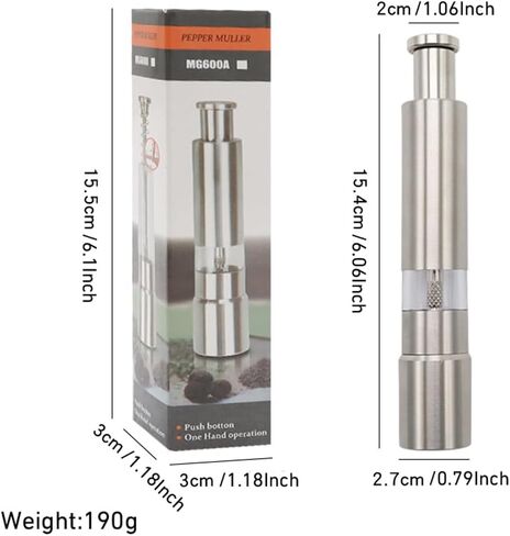 Premium Stainless Steel Salt Grinder Pepper Mill for Peppercorns Sea Salt and Spices, Thumb Push Button for 1 Hand Operation for Grinding Salt and Black Pepper (1 MILL) in Saudi Arabia