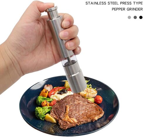 Premium Stainless Steel Salt Grinder Pepper Mill for Peppercorns Sea Salt and Spices, Thumb Push Button for 1 Hand Operation for Grinding Salt and Black Pepper (1 MILL) in Saudi Arabia