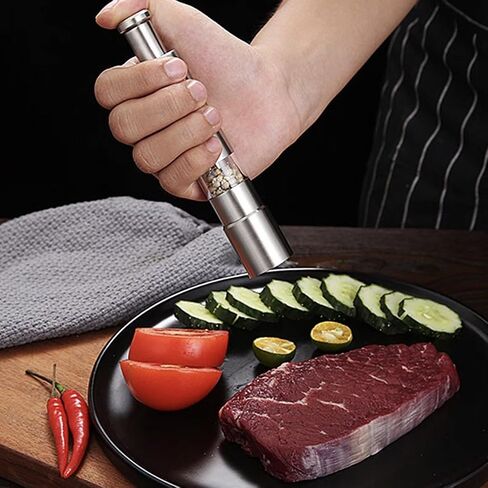 Premium Stainless Steel Salt Grinder Pepper Mill for Peppercorns Sea Salt and Spices, Thumb Push Button for 1 Hand Operation for Grinding Salt and Black Pepper (1 MILL) in Saudi Arabia