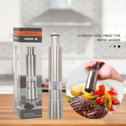 Premium Stainless Steel Salt Grinder Pepper Mill for Peppercorns Sea Salt and Spices, Thumb Push Button for 1 Hand Operation for Grinding Salt and Black Pepper (1 MILL) in Saudi Arabia