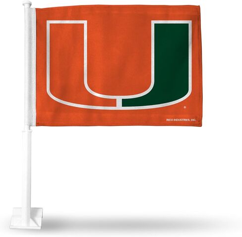 Rico Industries NCAA Miami Hurricanes All Aboout the U Double Sided Double Sided Car Flag - 16" x 19" - Strong Pole that Hooks Onto Car/Truck/Automobile in Saudi Arabia