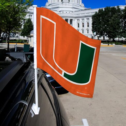 Rico Industries NCAA Miami Hurricanes All Aboout the U Double Sided Double Sided Car Flag - 16" x 19" - Strong Pole that Hooks Onto Car/Truck/Automobile in Saudi Arabia