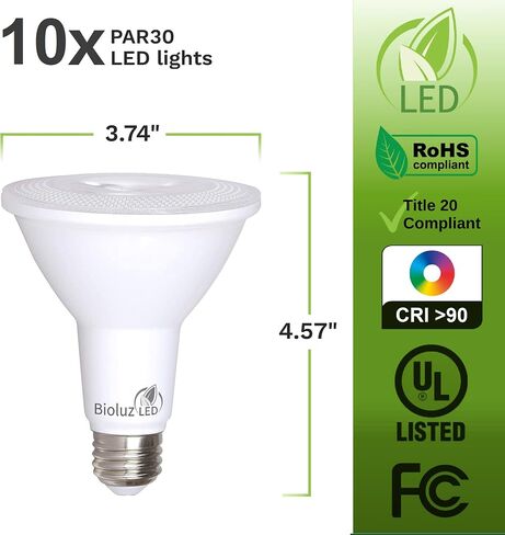 Bioluz LED 4 Pack PAR30 LED Bulb 90 CRI 10W = 100 Watt Replacement Soft White 3000K Indoor/Outdoor Dimmable UL Listed Title 20 High Efficacy Lighting in Saudi Arabia