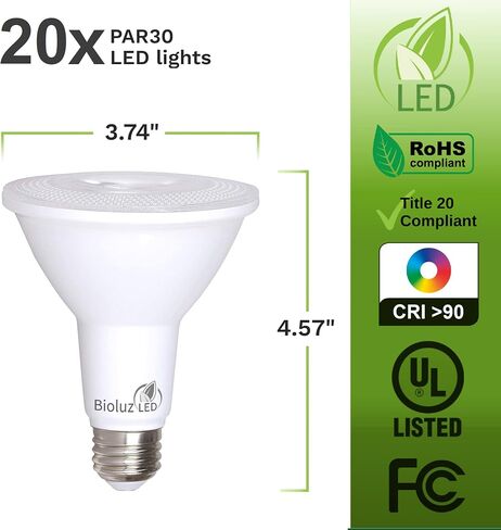 Bioluz LED 4 Pack PAR30 LED Bulb 90 CRI 10W = 100 Watt Replacement Soft White 3000K Indoor/Outdoor Dimmable UL Listed Title 20 High Efficacy Lighting in Saudi Arabia