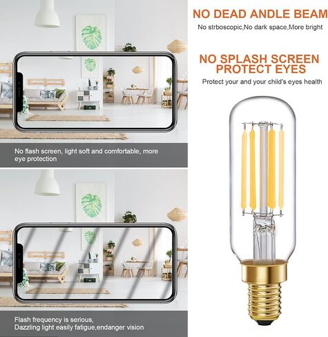 E12 LED Bulb T6 Dimmable Candelabra Bulb 6W Equal 60 Watt Edison Light Bulbs Warm White 2700K Light Bulbs 6 Pack for Chandeliers,Ceiling Fan,Vanity (6W, 2700K) in Saudi Arabia