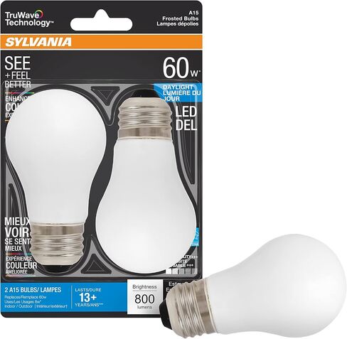 SYLVANIA LED TruWave Natural Series مروحة سقف / لمبة إضاءة، 60 وات A15 قاعدة متوسطة لضوء النهار، قابلة للتعتيم، أبيض ناعم in Saudi Arabia