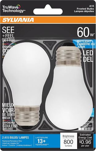 SYLVANIA LED TruWave Natural Series مروحة سقف / لمبة إضاءة، 60 وات A15 قاعدة متوسطة لضوء النهار، قابلة للتعتيم، أبيض ناعم in Saudi Arabia