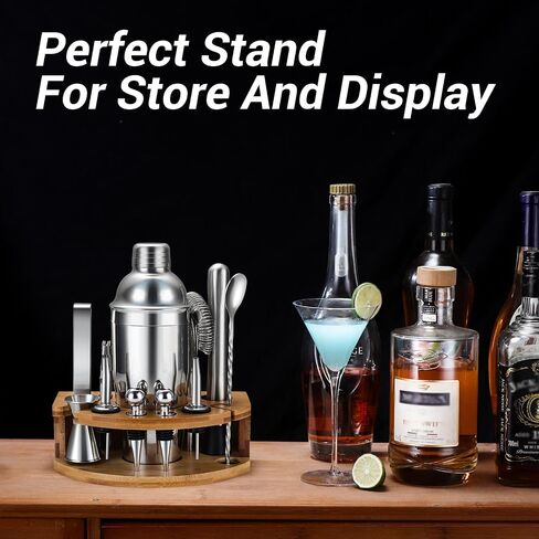 Cocktail Shaker Set Bartender Kit with Stand, 12 Piece Bar Set Drink Mixer Set with Stainless Steel Bar Accessories Tools: 25oz Martini Shaker Jigger Strainer Spoon Muddler for Cocktails (Black) in Saudi Arabia