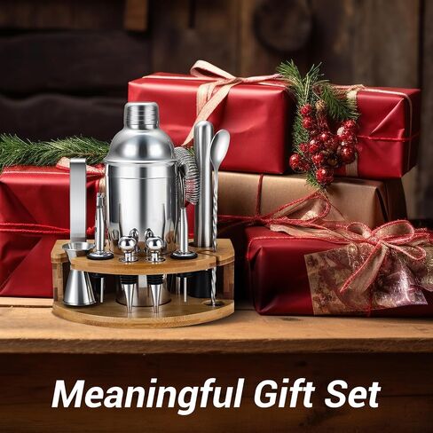 Cocktail Shaker Set Bartender Kit with Stand, 12 Piece Bar Set Drink Mixer Set with Stainless Steel Bar Accessories Tools: 25oz Martini Shaker Jigger Strainer Spoon Muddler for Cocktails (Black) in Saudi Arabia