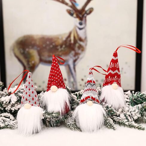 4 Pack Pink Christmas Gnome Ornaments, Cute Swedish Tomte Mini Gnomes Scandinavian Home Decor, Christmas Decorations Hanging Gnomes Ornaments (Group A- Pink) in Saudi Arabia