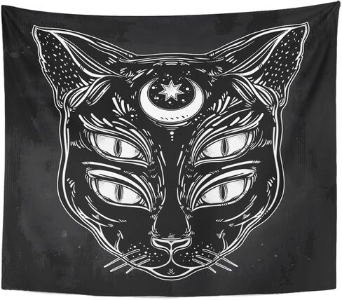 Emvency نسيج أسود القط رئيس صورة القمر وأربعة عيون عيون ديكور المنزل الجدار شنقا لغرفة المعيشة غرفة النوم النوم 50x60 بوصة in Kuwait