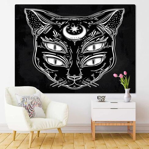 Emvency نسيج أسود القط رئيس صورة القمر وأربعة عيون عيون ديكور المنزل الجدار شنقا لغرفة المعيشة غرفة النوم النوم 50x60 بوصة in Kuwait