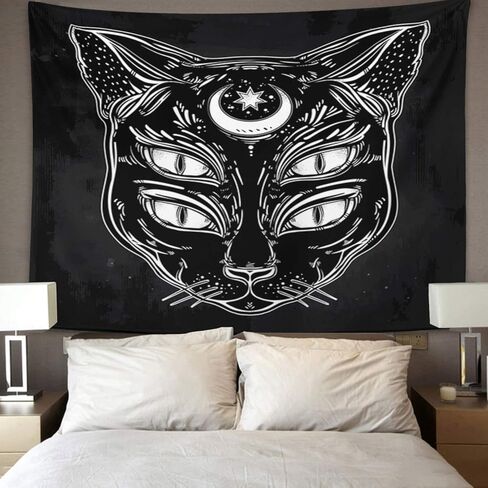 Emvency نسيج أسود القط رئيس صورة القمر وأربعة عيون عيون ديكور المنزل الجدار شنقا لغرفة المعيشة غرفة النوم النوم 50x60 بوصة in Kuwait