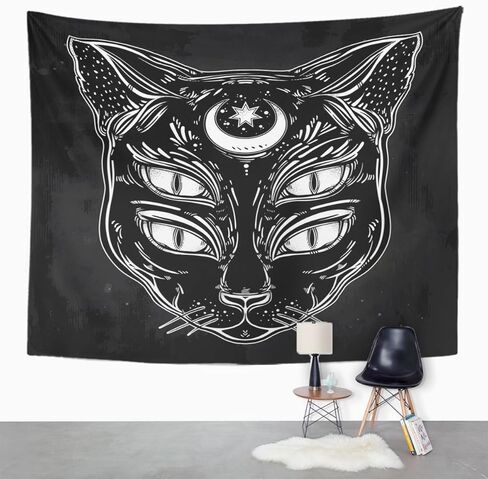 Emvency نسيج أسود القط رئيس صورة القمر وأربعة عيون عيون ديكور المنزل الجدار شنقا لغرفة المعيشة غرفة النوم النوم 50x60 بوصة in Kuwait