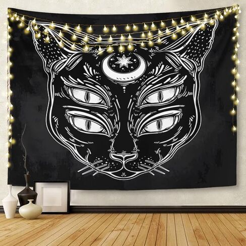 Emvency نسيج أسود القط رئيس صورة القمر وأربعة عيون عيون ديكور المنزل الجدار شنقا لغرفة المعيشة غرفة النوم النوم 50x60 بوصة in Kuwait