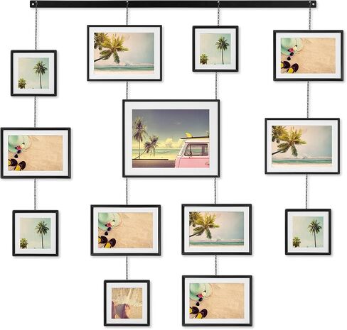 Hanging Collage Picture Frames Wall Decor Exhibit Photo Frame Gallery Set, Stainless Steel Black Family Photo Display Set with 13 Opening Picture Frames for Home Living Room Bedroom Entryway in Saudi Arabia