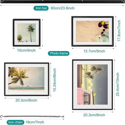 Hanging Collage Picture Frames Wall Decor Exhibit Photo Frame Gallery Set, Stainless Steel Black Family Photo Display Set with 13 Opening Picture Frames for Home Living Room Bedroom Entryway in Saudi Arabia