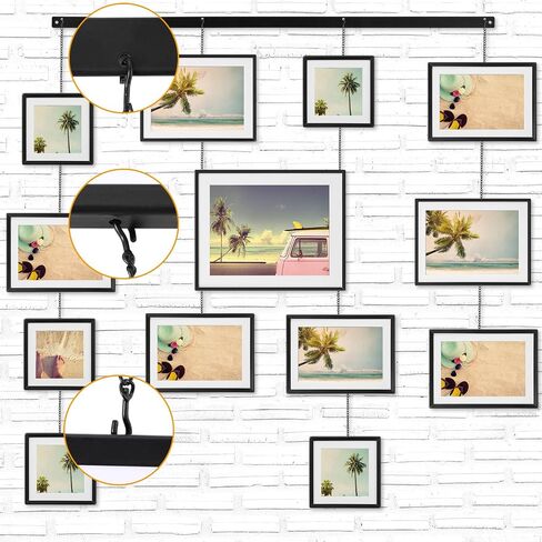 Hanging Collage Picture Frames Wall Decor Exhibit Photo Frame Gallery Set, Stainless Steel Black Family Photo Display Set with 13 Opening Picture Frames for Home Living Room Bedroom Entryway in Saudi Arabia